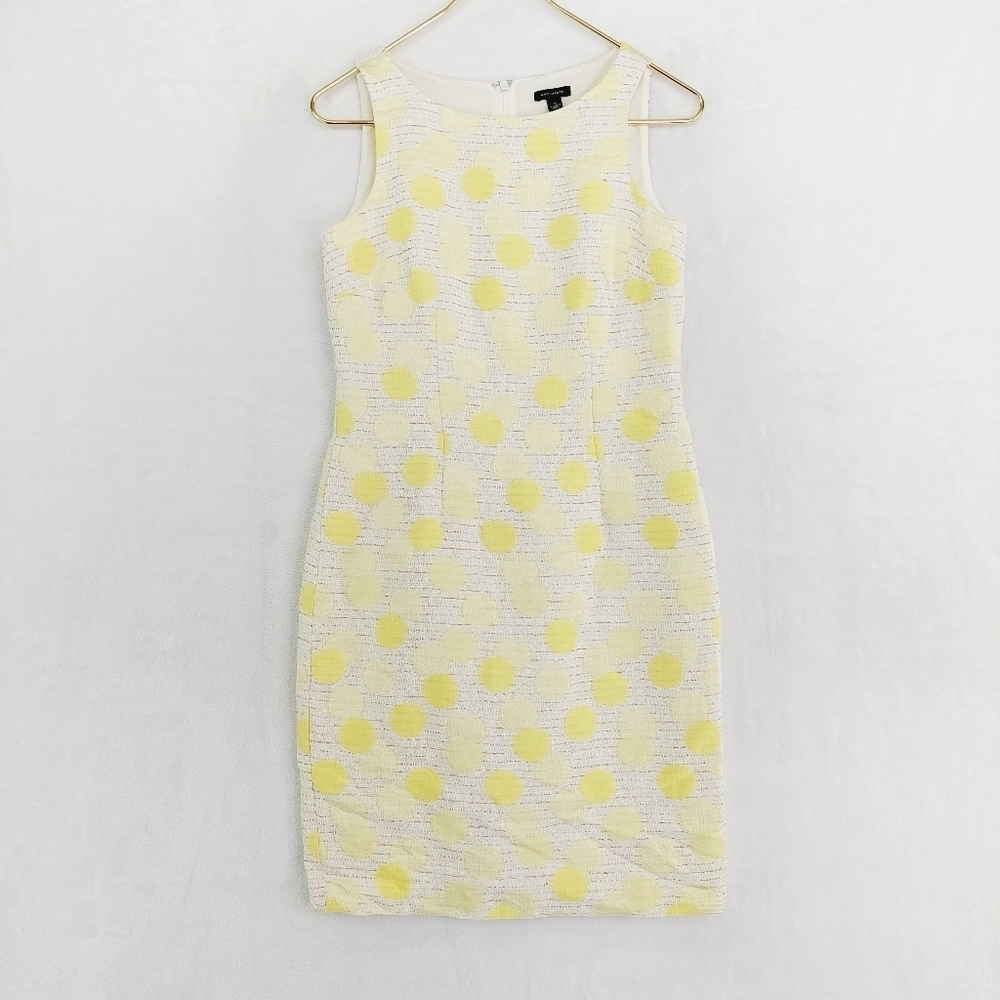 Ann Taylor Dress Retro 60's Mod Sleeveless Sheath Circle Polka Dot Yellow P3964